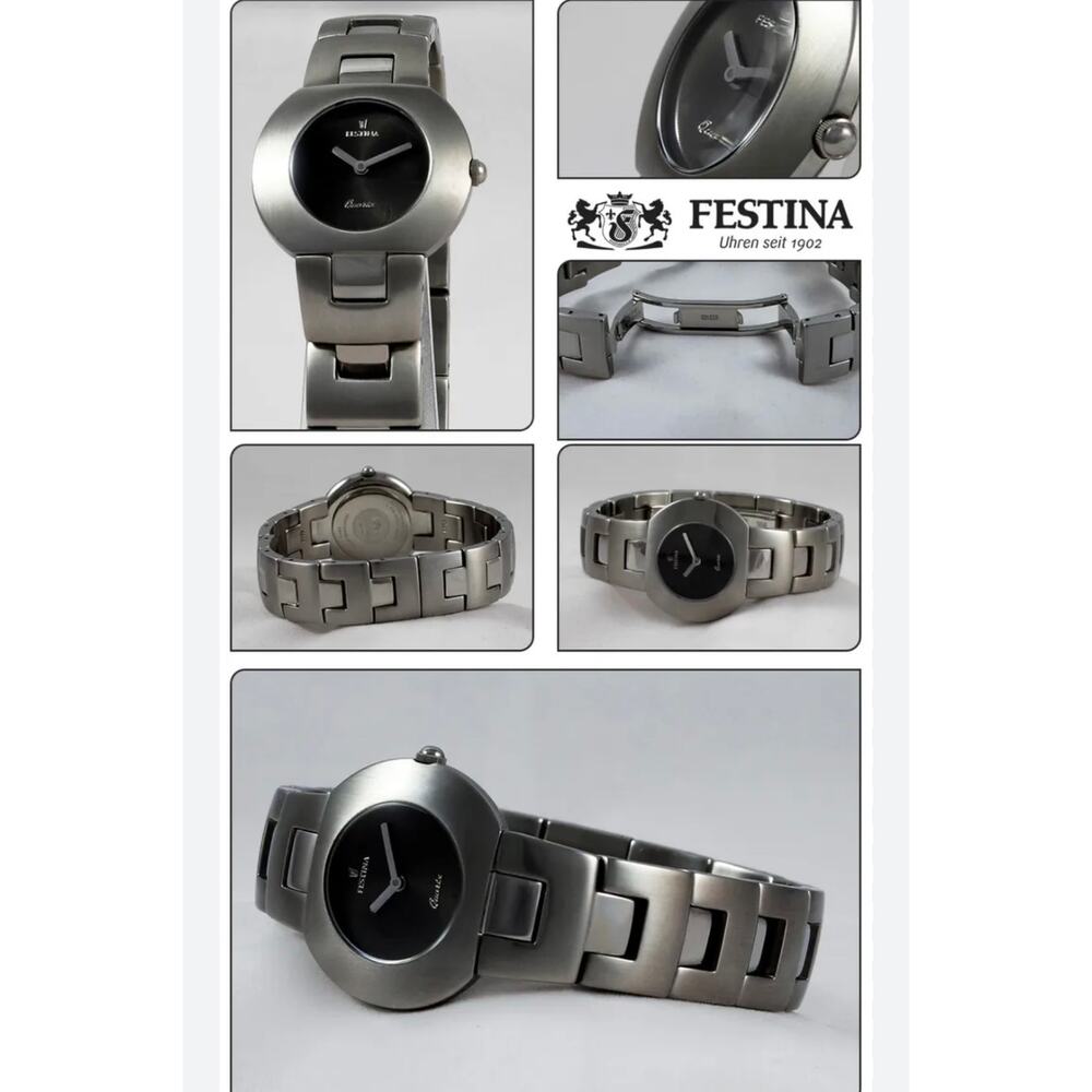 "Festina Womens Watch Model 8943 Round Face Band Brushed Silver and Black